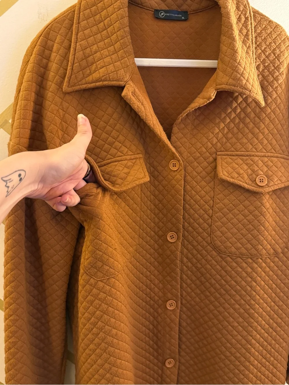 Quilted Khaki Brown Button-Front Shacket
